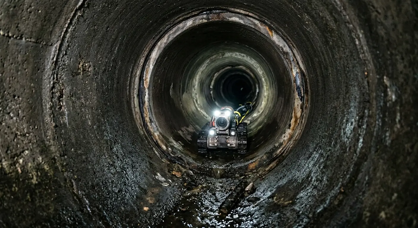 Robotic sewer camera inspecting pipe interior for Sewer Line Cleaning in Carrollton